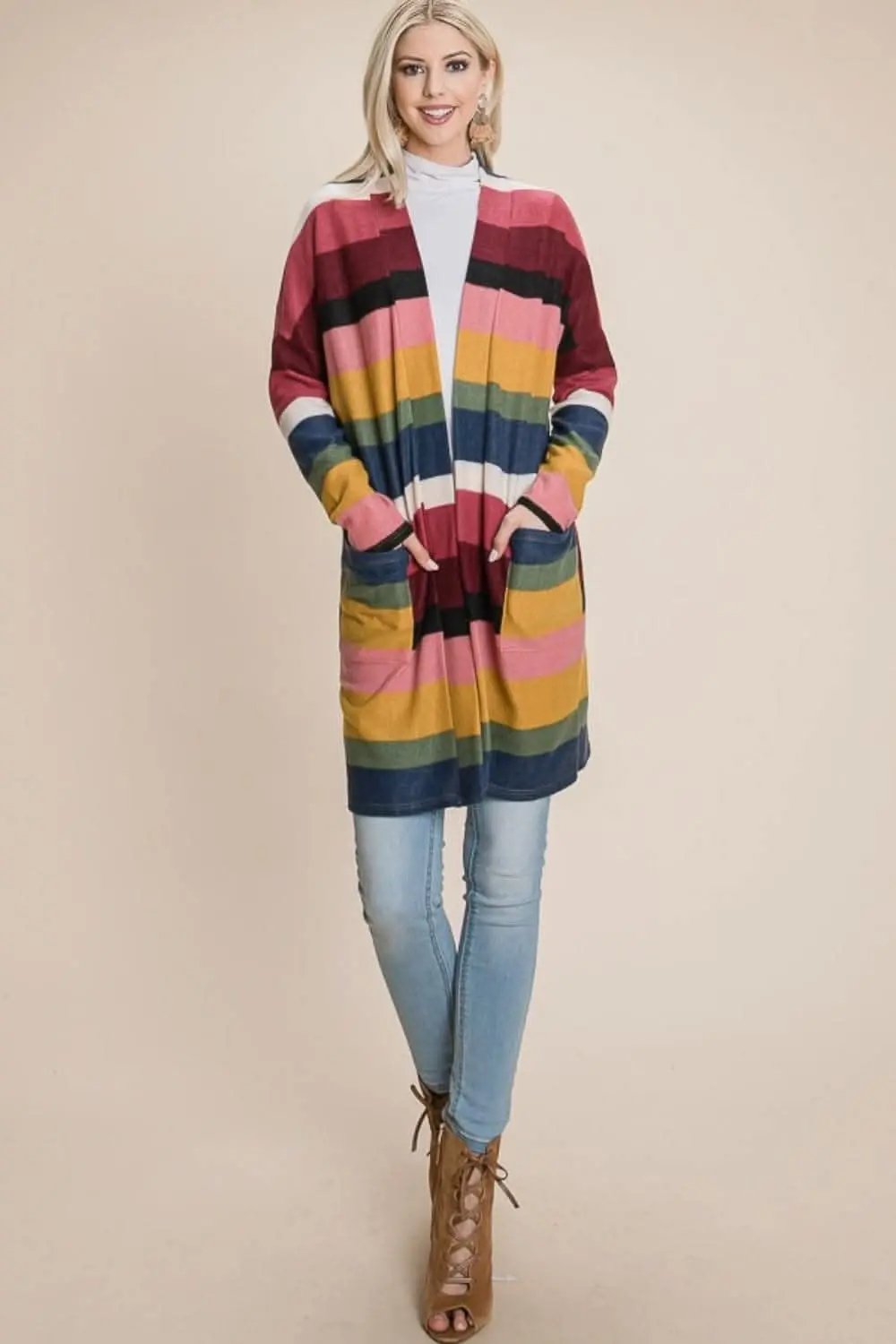Chic open front striped cardigan - Love Salve